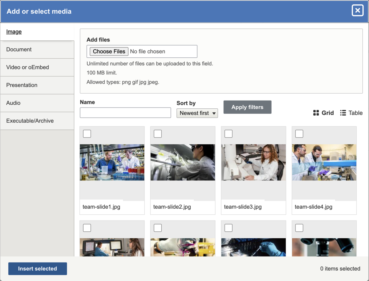 screenshot of the new media browser interface